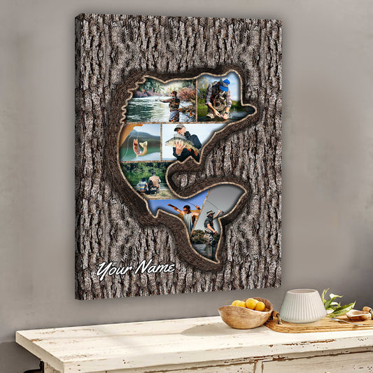 Fishing Memories Tree Carving Photo Inserted - Personalized Fishing Canvas and Poster