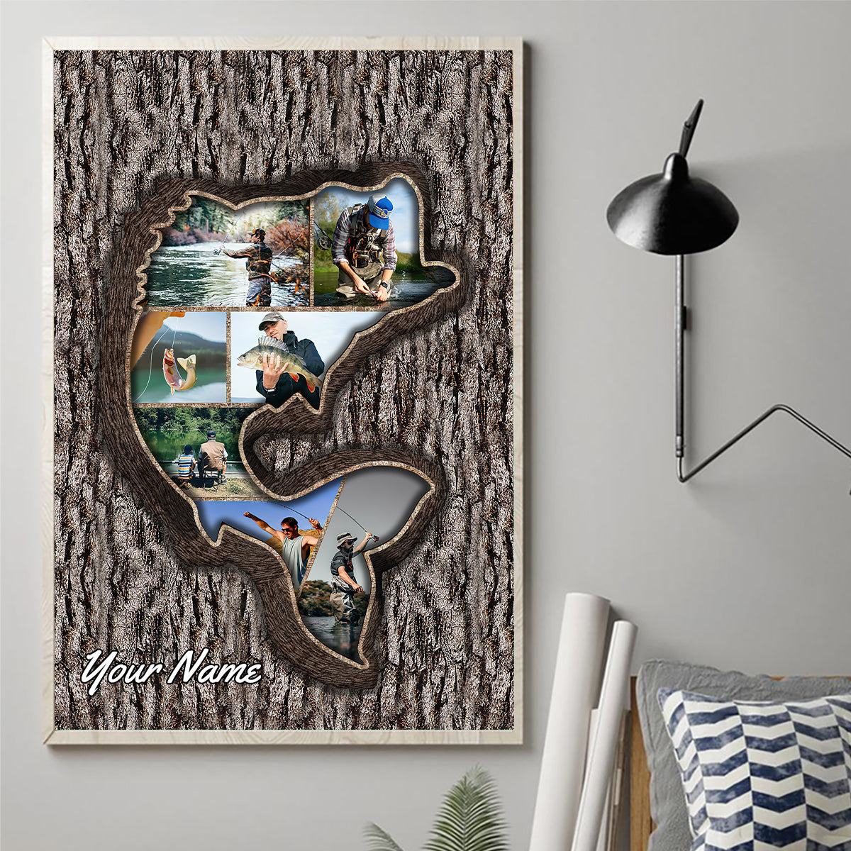 Fishing Memories Tree Carving Photo Inserted - Personalized Fishing Canvas and Poster