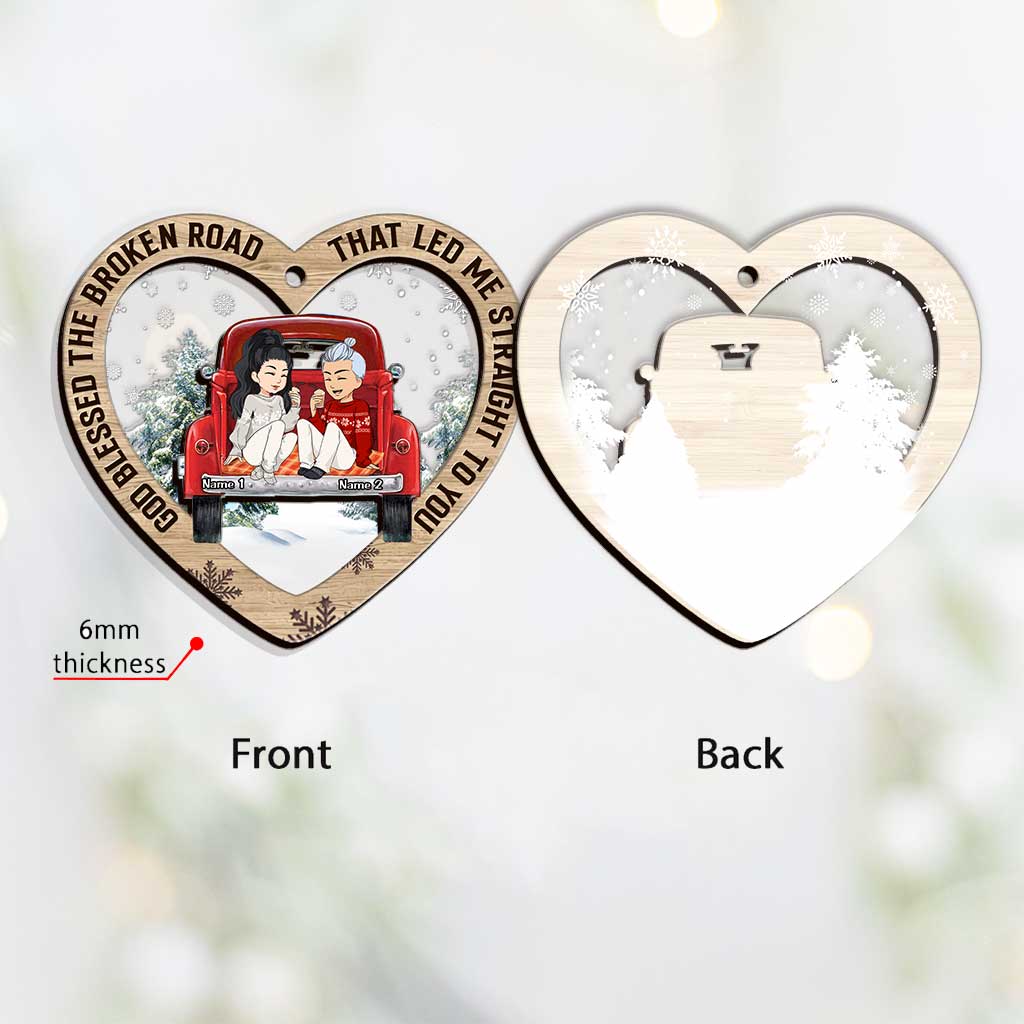 God Blessed The Broken Road - Personalized Christmas Couple Layers Mix Ornament