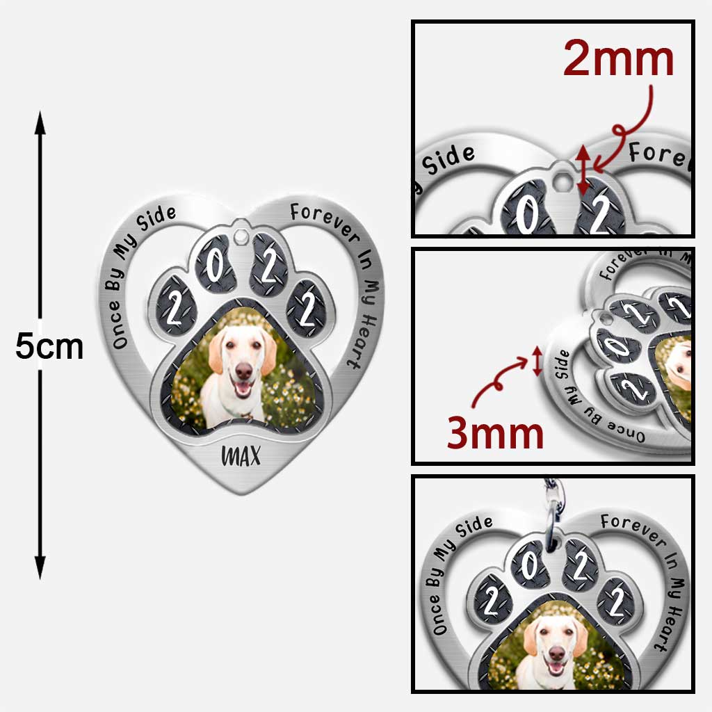 Once By My Side Forever In My Heart - Personalized Dog Keychain With Metal Pattern Print (Printed On Both Sides)