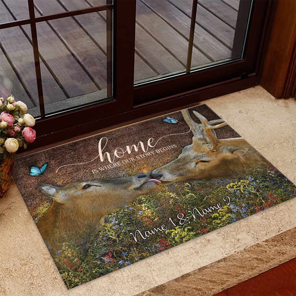 Home Is Where Our Story Begins - Personalized Couple Hunting Doormat
