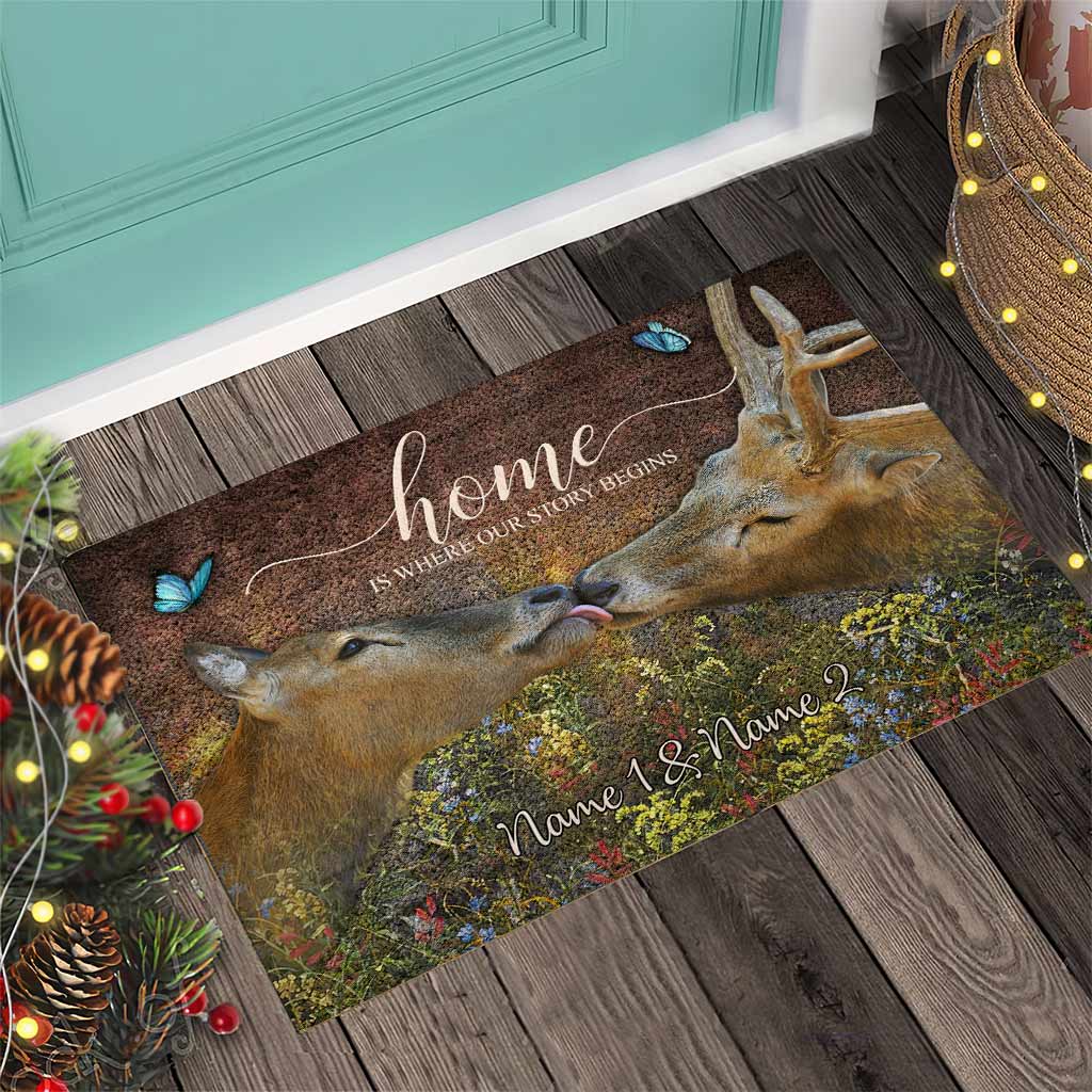 Home Is Where Our Story Begins - Personalized Couple Hunting Doormat