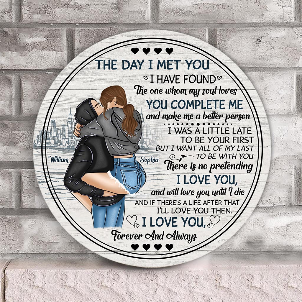 The Day I Met You - Personalized Couple Round Wood Sign