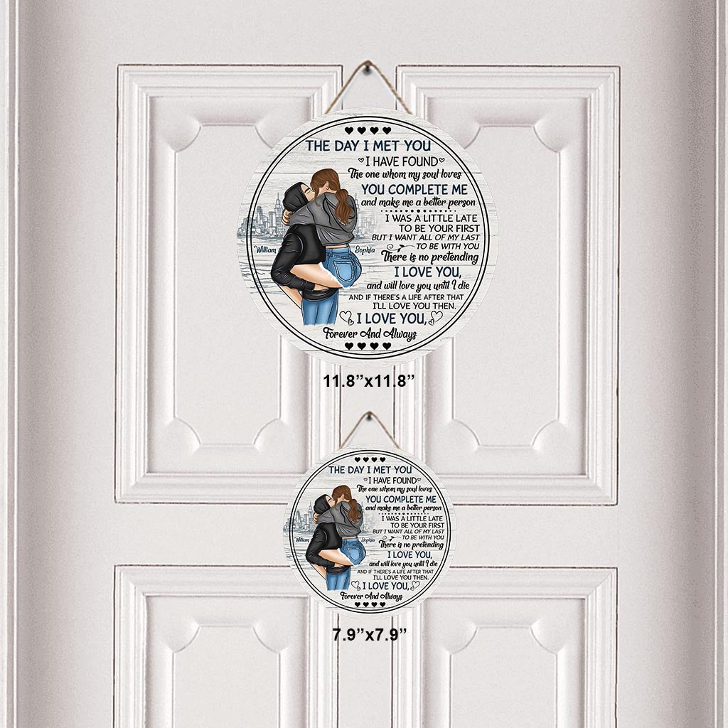 The Day I Met You - Personalized Couple Round Wood Sign