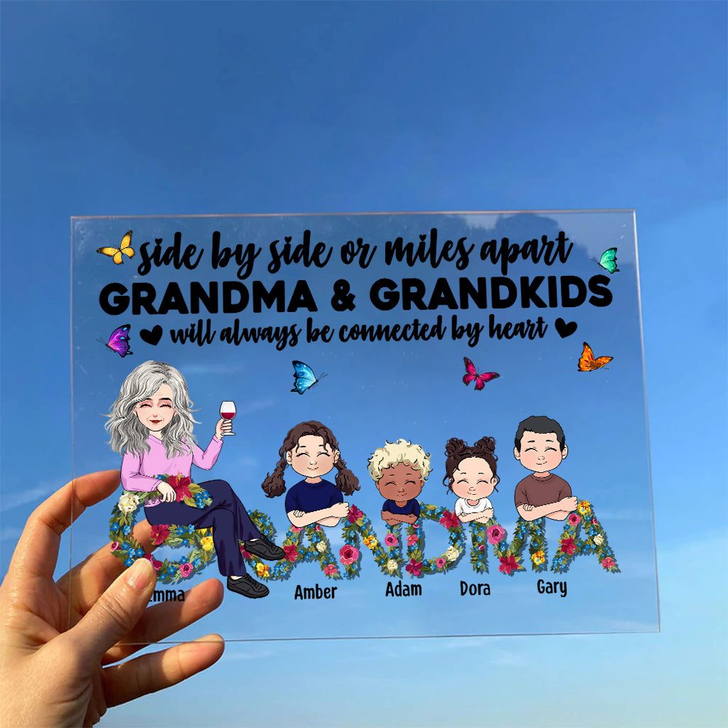Always Be Connected By Heart - Personalized Mother's Day Grandma Transparent Acrylic Plaque