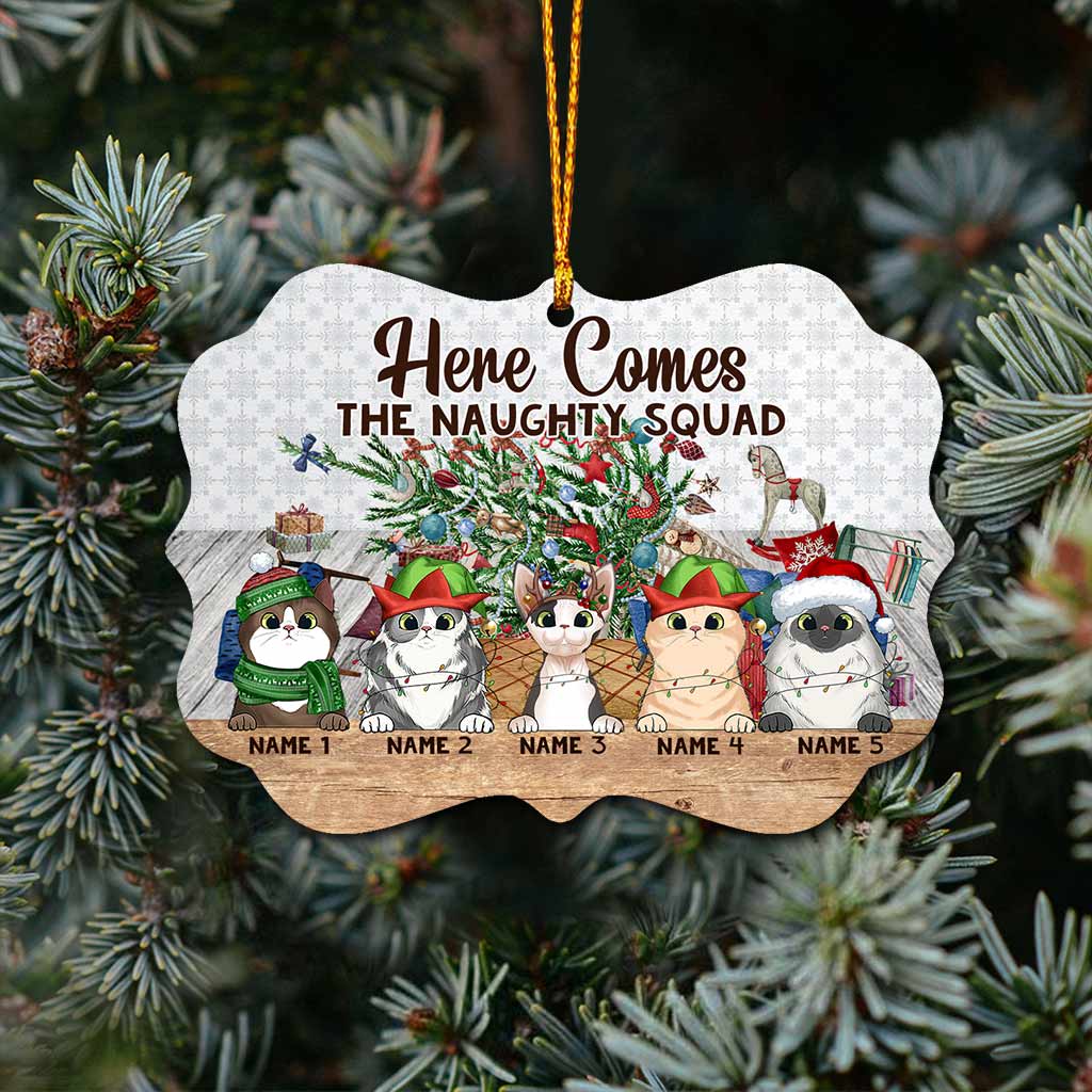 Hier kommt die freche Bande – personalisierter Weihnachtsschmuck mit Katzenmotiv (beidseitig bedruckt)