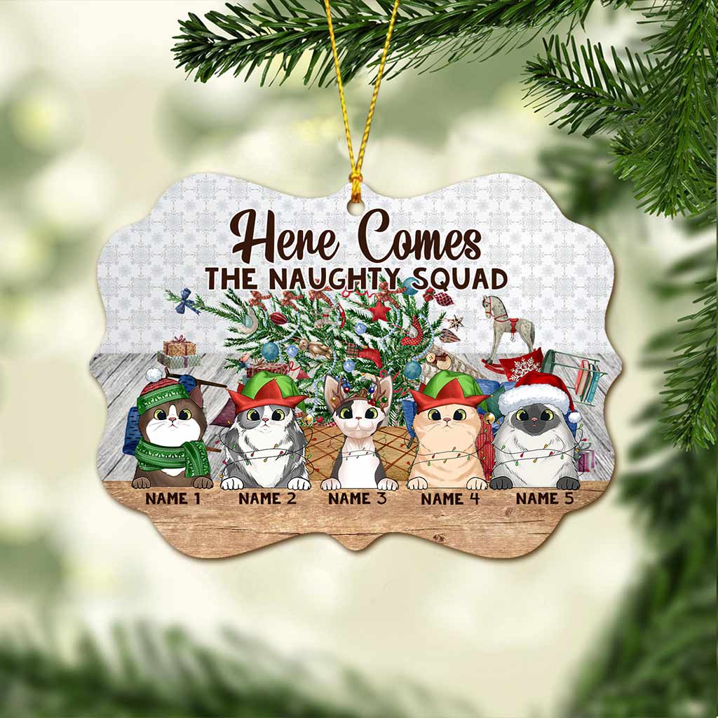 Hier kommt die freche Bande – personalisierter Weihnachtsschmuck mit Katzenmotiv (beidseitig bedruckt)