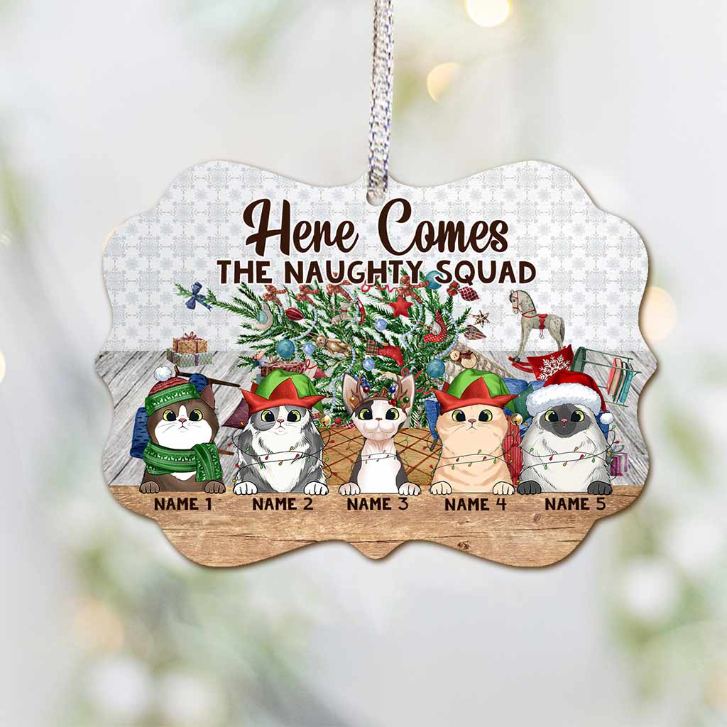 Hier kommt die freche Bande – personalisierter Weihnachtsschmuck mit Katzenmotiv (beidseitig bedruckt)