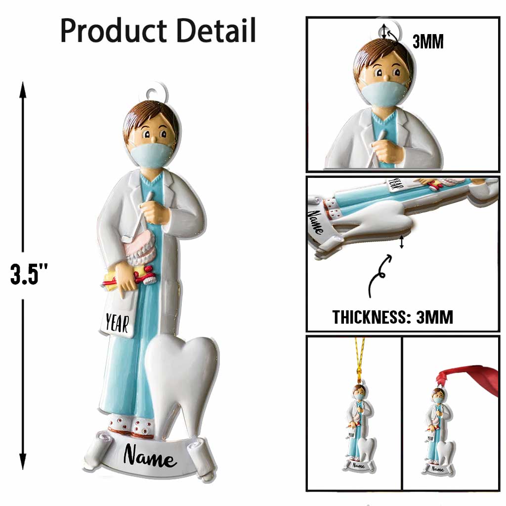 Male Dentist Medical Profession - Personalized Christmas Ornament (Printed On Both Sides)