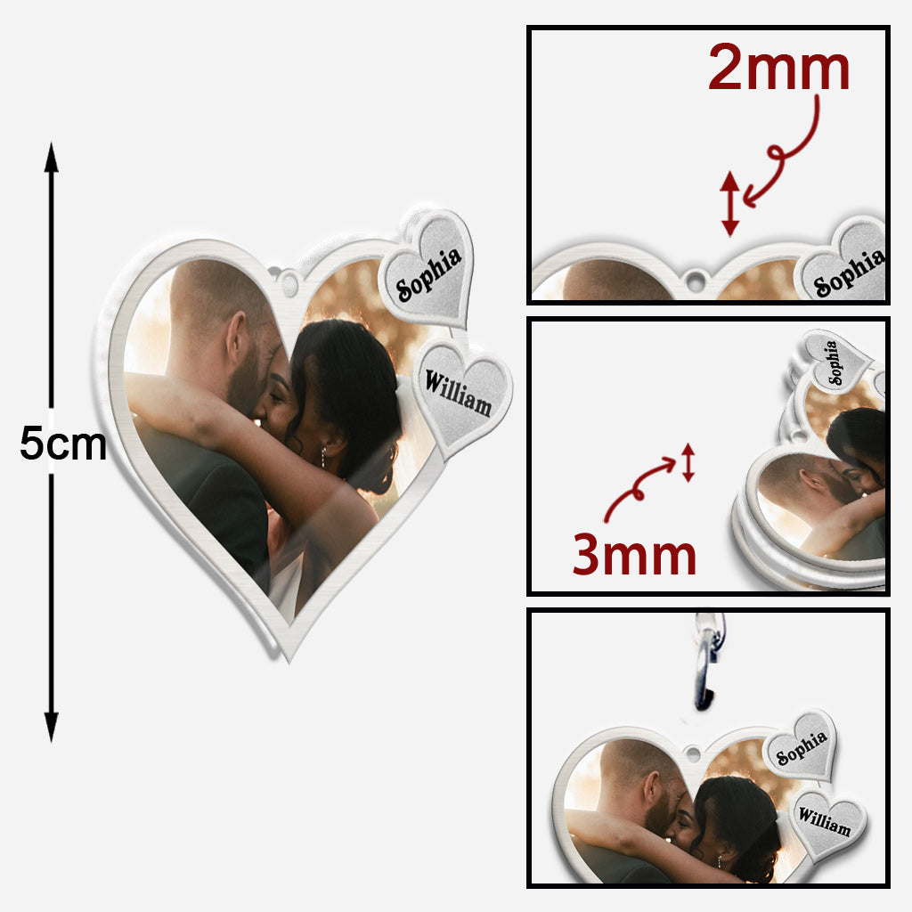 Drive Safe - Personalized Metal Pattern Print Couple Keychain (Printed On Both Sides)