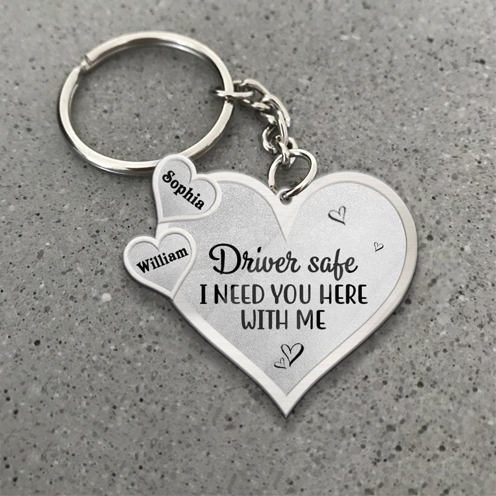 Drive Safe - Personalized Metal Pattern Print Couple Keychain (Printed On Both Sides)