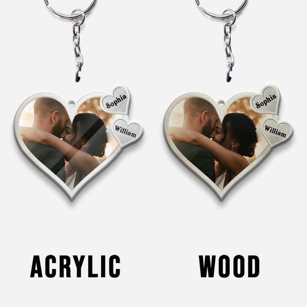 Drive Safe - Personalized Metal Pattern Print Couple Keychain (Printed On Both Sides)