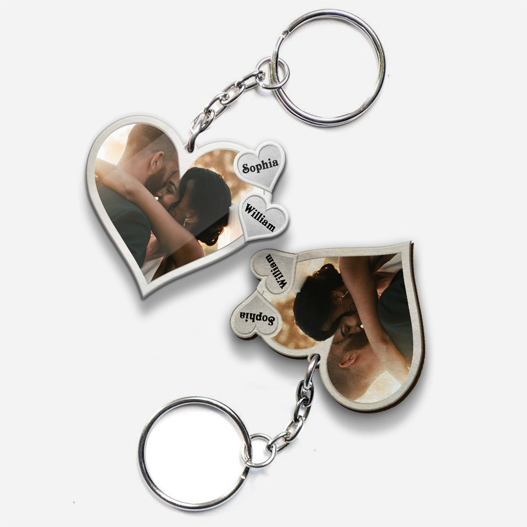Drive Safe - Personalized Metal Pattern Print Couple Keychain (Printed On Both Sides)