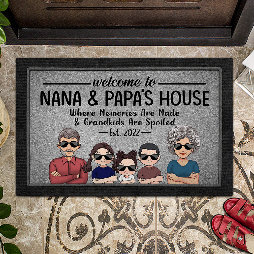 Welcome To Nana And Papa's House - Personalized Grandma Doormat