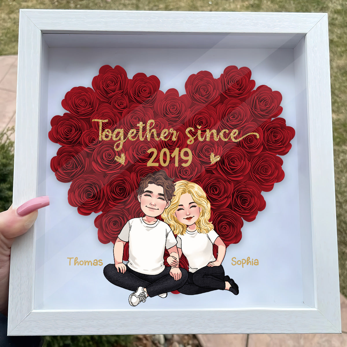 Together Since - Personalized Couple Flower Shadow Box