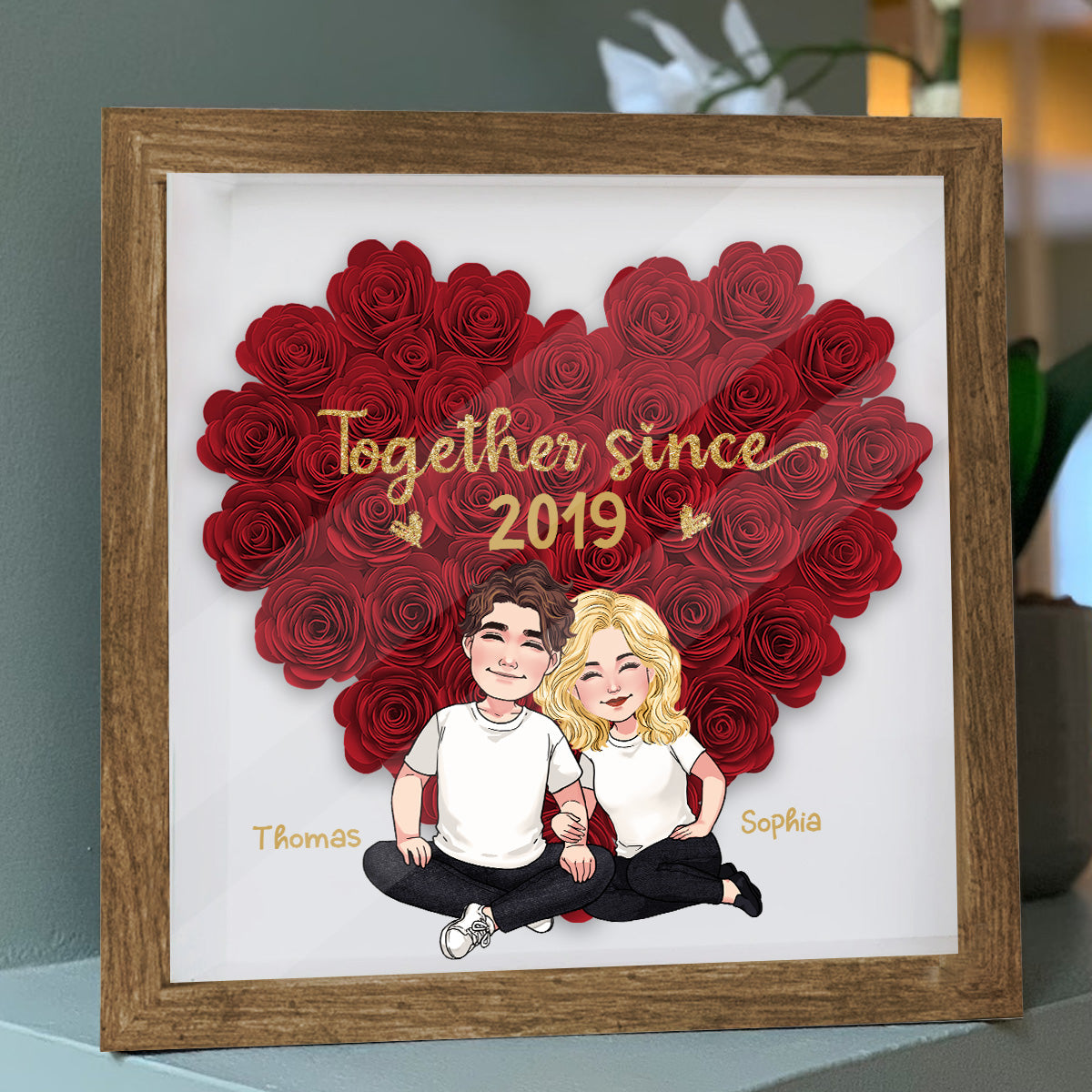Together Since - Personalized Couple Flower Shadow Box