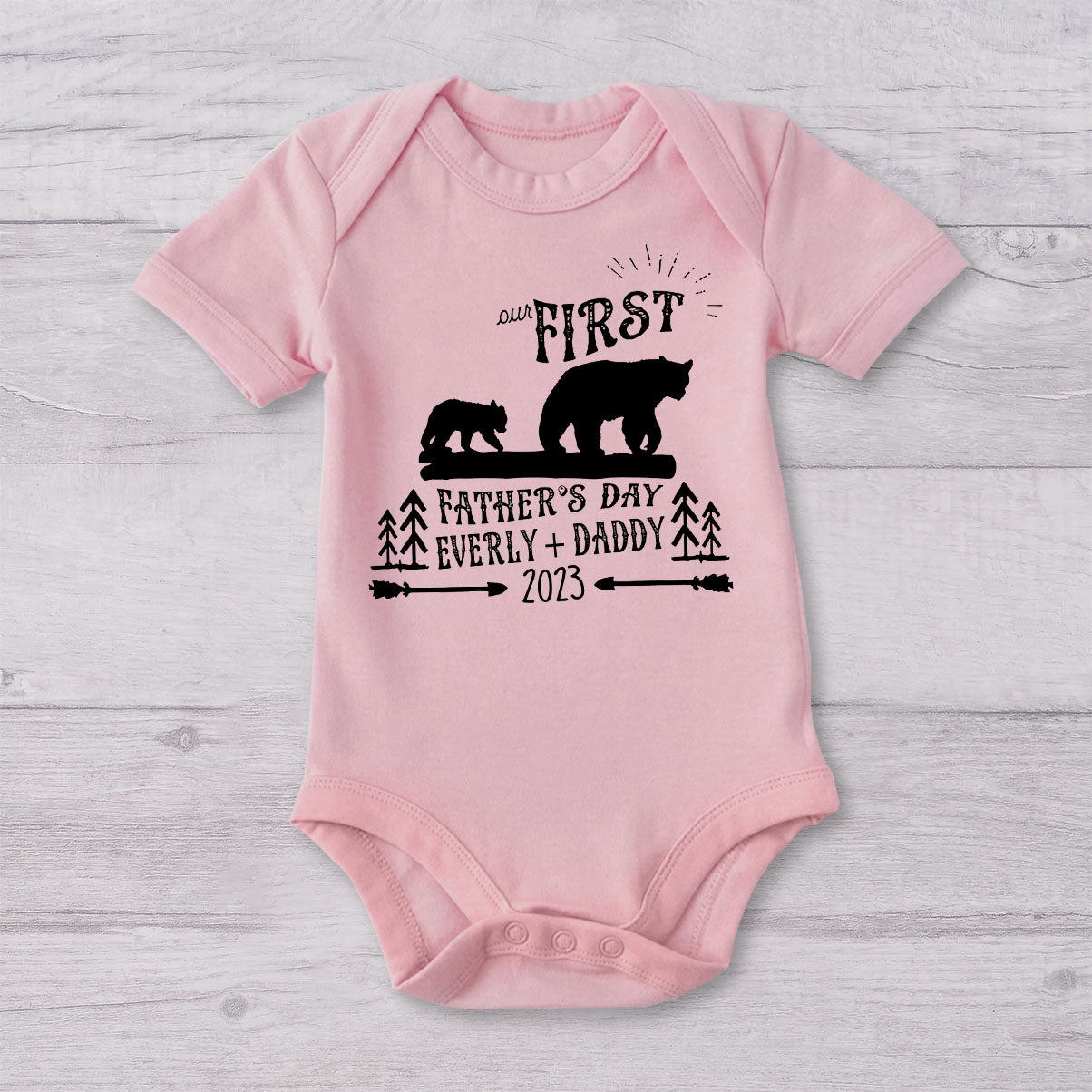 First Father's Day - Personalized Father T-shirt And Baby Onesie