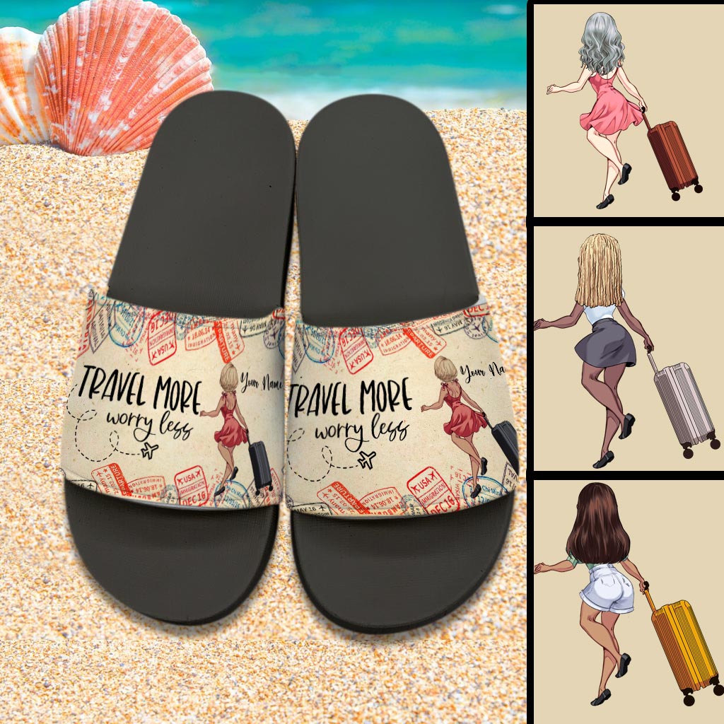 Travel More Worry Less - Personalized Travelling Slide Sandals