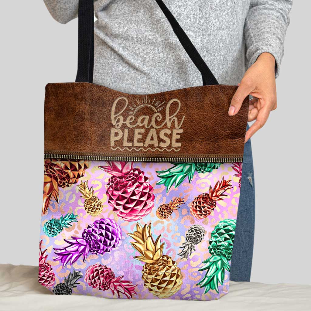 Beach Please Colorful Pineapples Leopard - Personalized Sea Lover Tote Bag