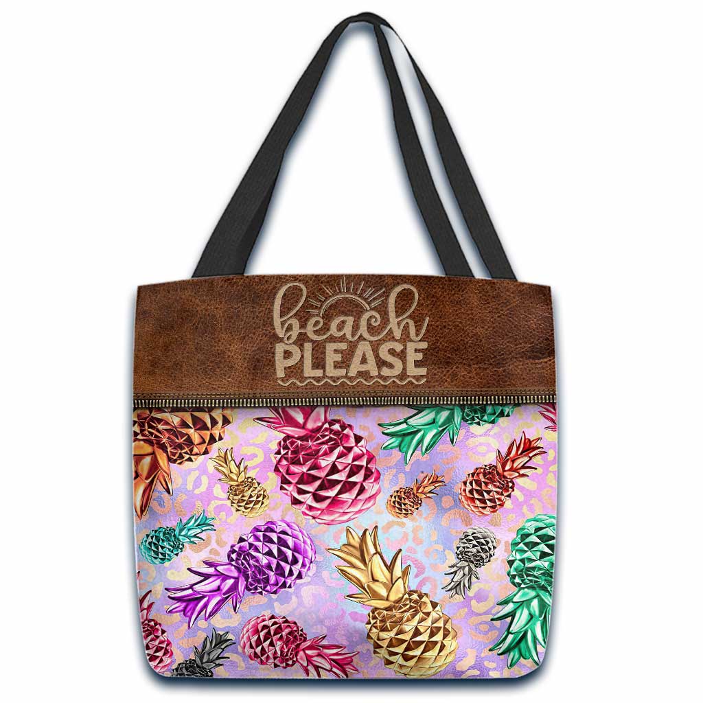 Beach Please Colorful Pineapples Leopard - Personalized Sea Lover Tote Bag