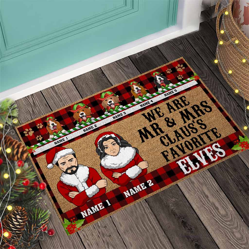 We Are Mr & Mrs Claus's Favorite Elves - Personalized Christmas Dog Doormat