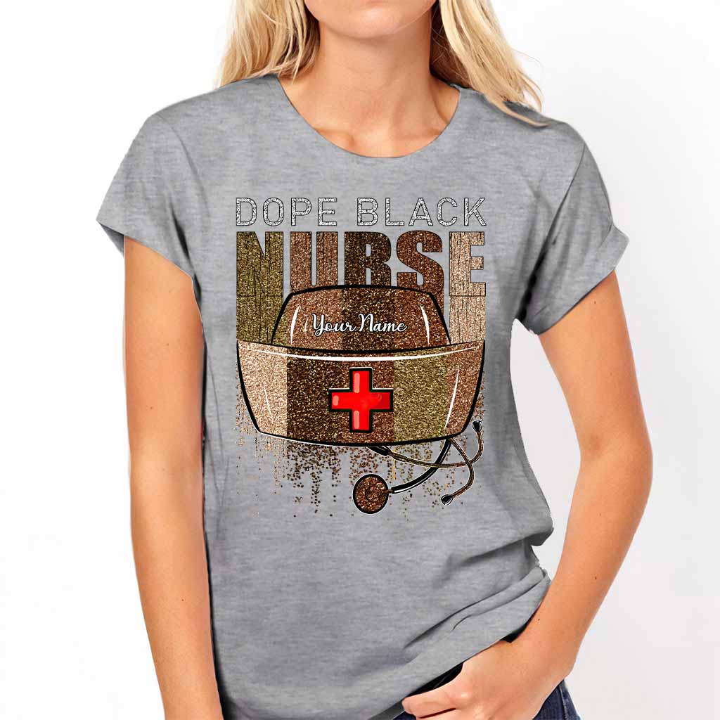 Cooles schwarzes Krankenschwester-Shirt – personalisiertes T-Shirt und Hoodie mit Glitzer-Imitat-Musterdruck