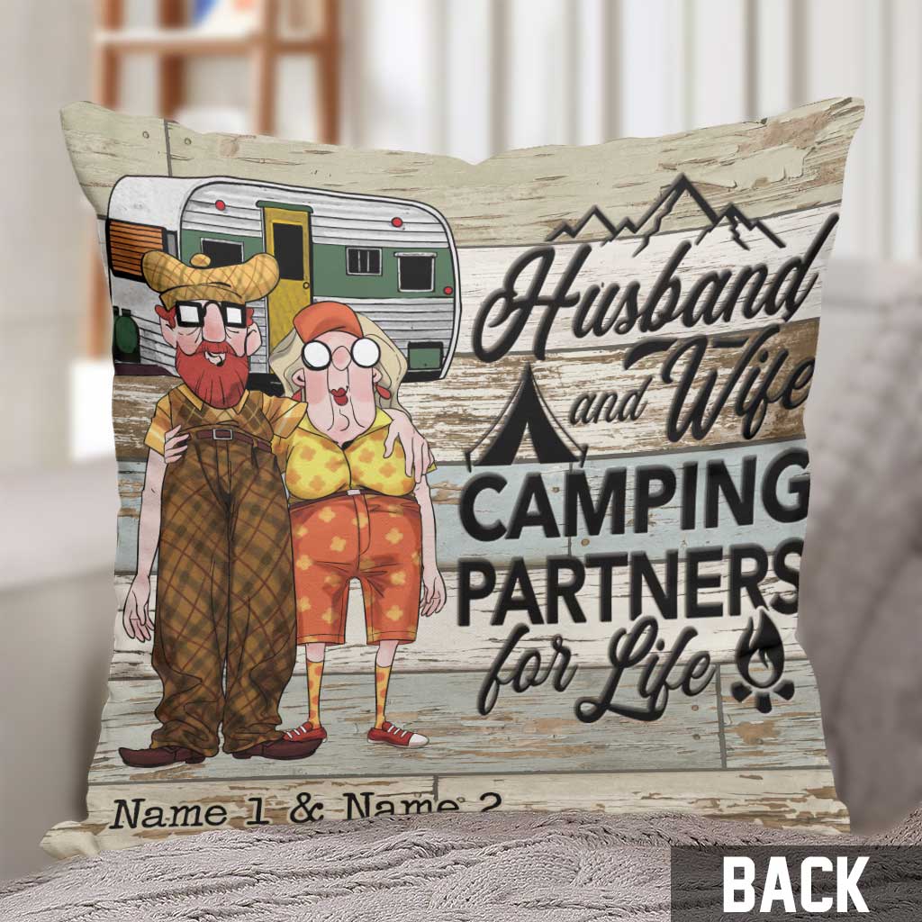 Husband And Wife Camping Couple - Personalized Throw Pillow