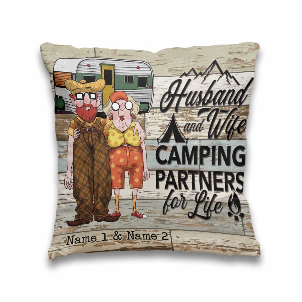 Husband And Wife Camping Couple - Personalized Throw Pillow
