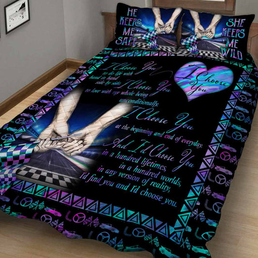 Ich wähle dich – Renn-Steppdecken-Bettwäscheset