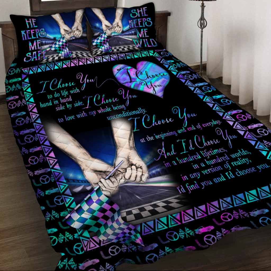 Ich wähle dich – Renn-Steppdecken-Bettwäscheset