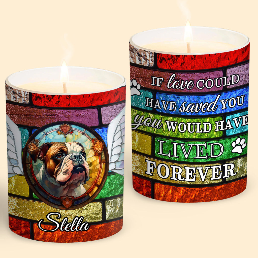 Stained Glass Dog - Personalized Dog Candle With Wooden Lid