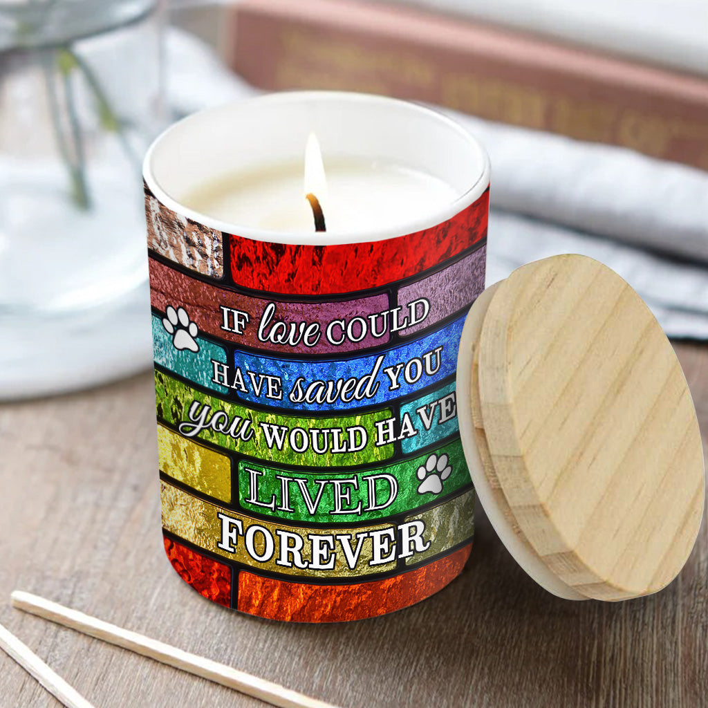 Stained Glass Dog - Personalized Dog Candle With Wooden Lid