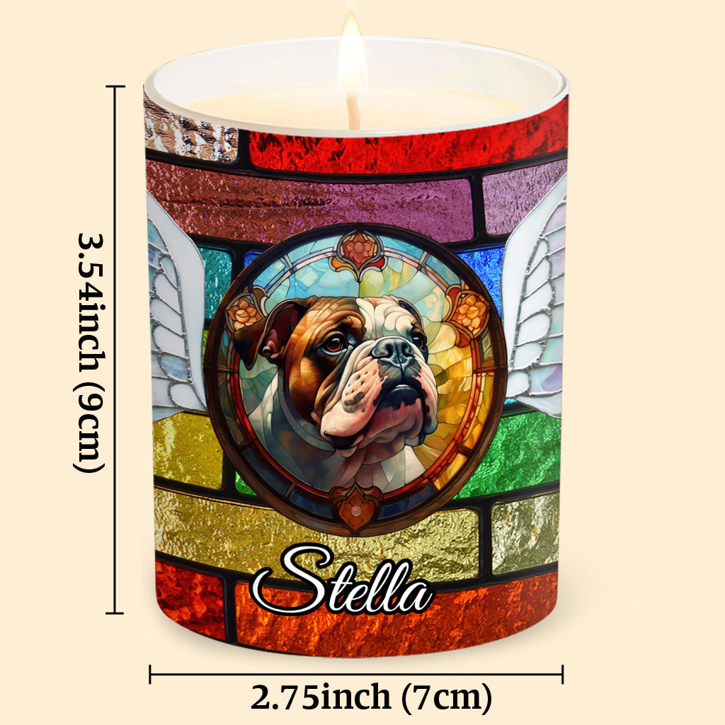 Stained Glass Dog - Personalized Dog Candle With Wooden Lid