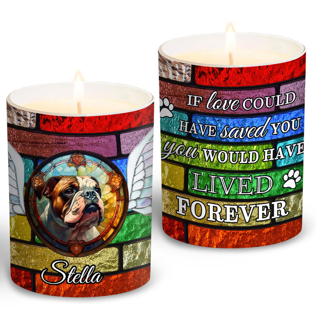 Stained Glass Dog - Personalized Dog Candle With Wooden Lid