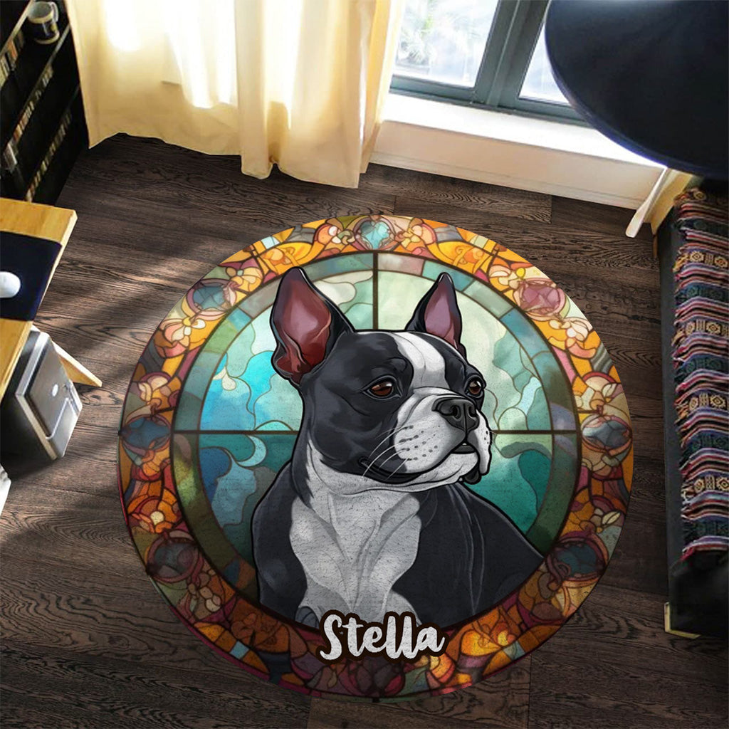 Stained Glass Dog - Personalized Dog Round Rug