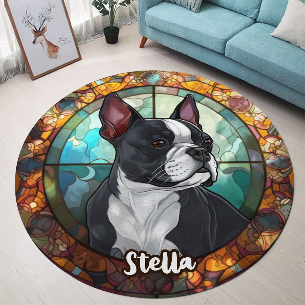 Stained Glass Dog - Personalized Dog Round Rug