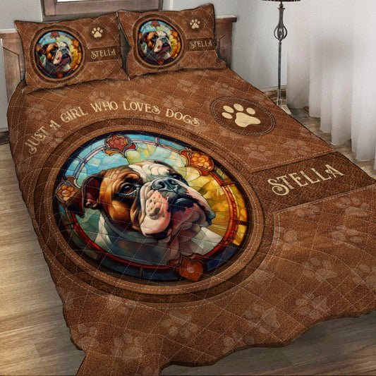 Stained Glass Dog - Personalized Dog Quilt Set