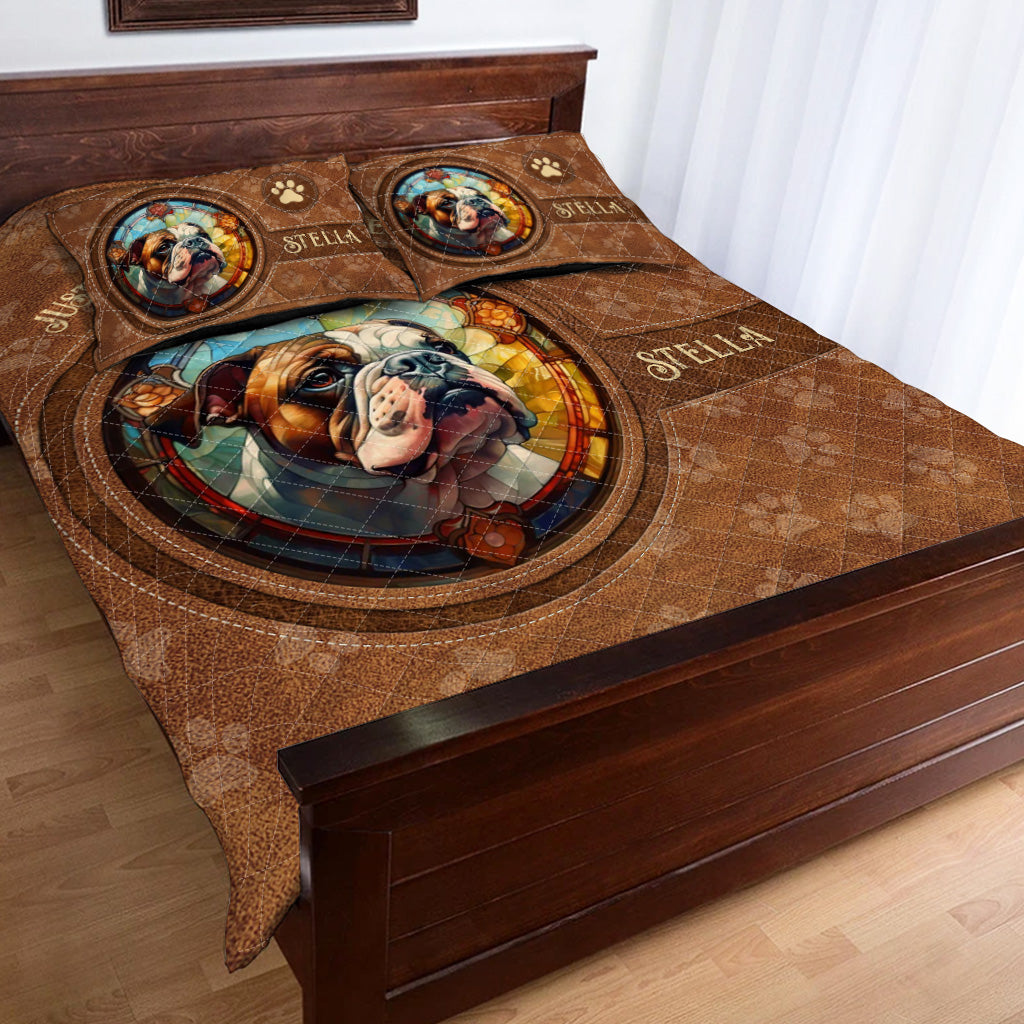 Stained Glass Dog - Personalized Dog Quilt Set