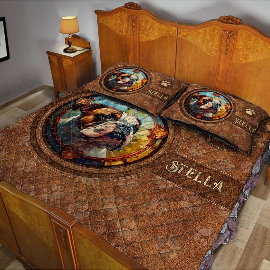 Stained Glass Dog - Personalized Dog Quilt Set