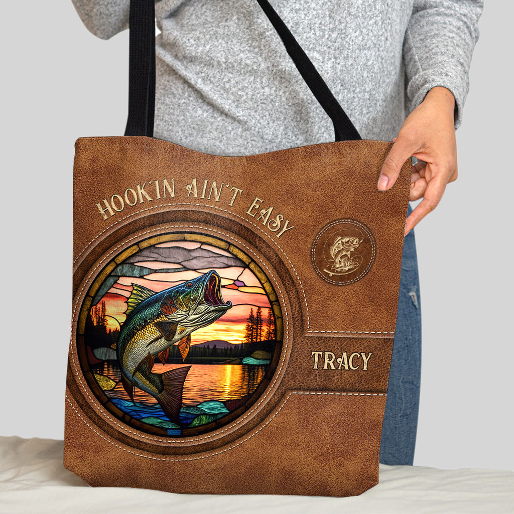 Hookin' Ain't Easy - Personalized Fishing Tote Bag