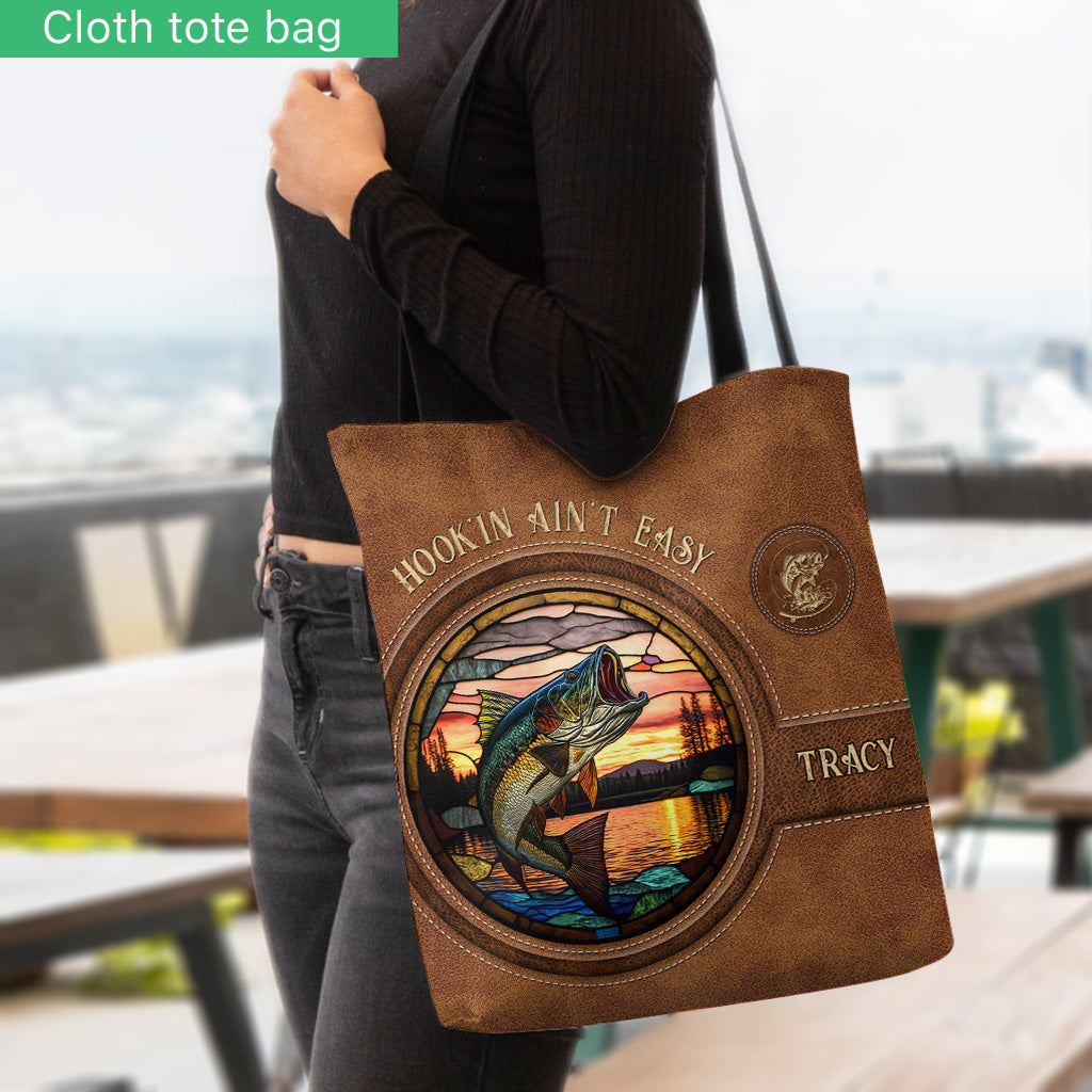 Hookin' Ain't Easy - Personalized Fishing Tote Bag