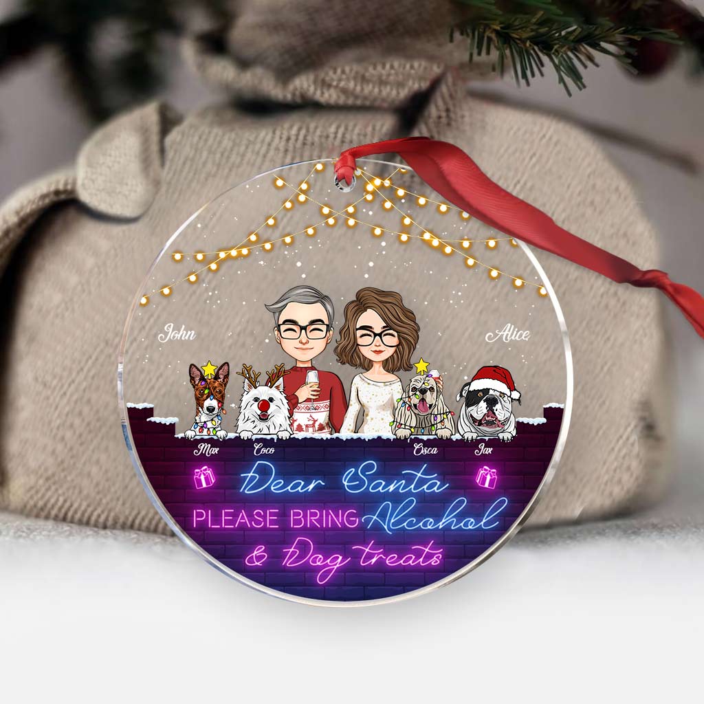 Dear Santa Please Bring Alcohol & Dog Treats - Personalized Couple Transparent Ornament