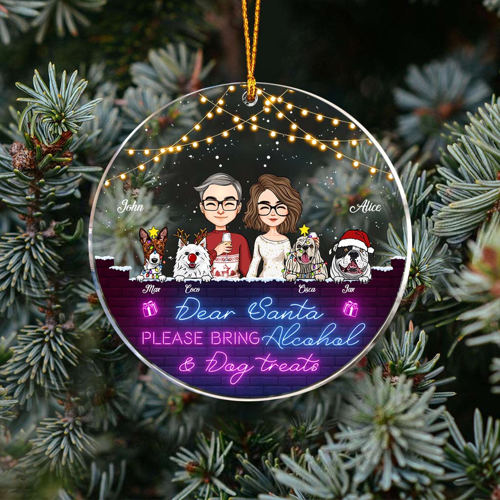 Dear Santa Please Bring Alcohol & Dog Treats - Personalized Couple Transparent Ornament
