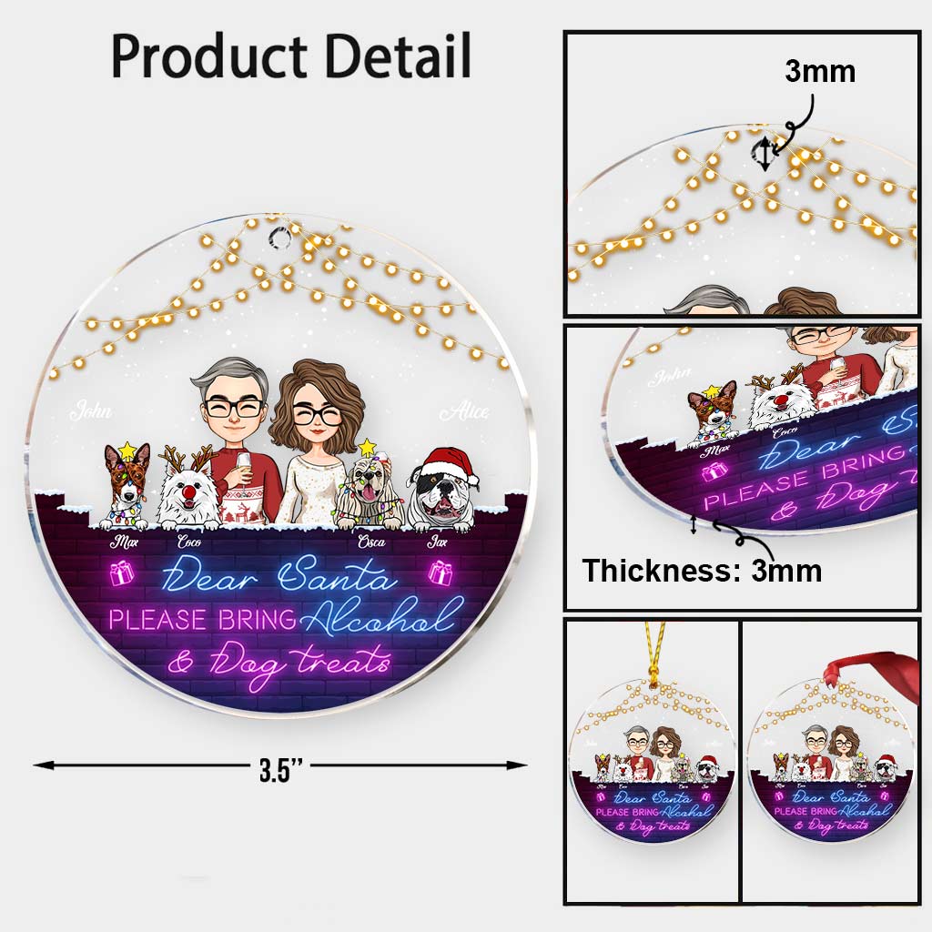 Dear Santa Please Bring Alcohol & Dog Treats - Personalized Couple Transparent Ornament