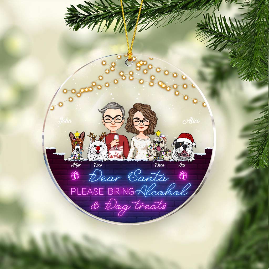 Dear Santa Please Bring Alcohol & Dog Treats - Personalized Couple Transparent Ornament