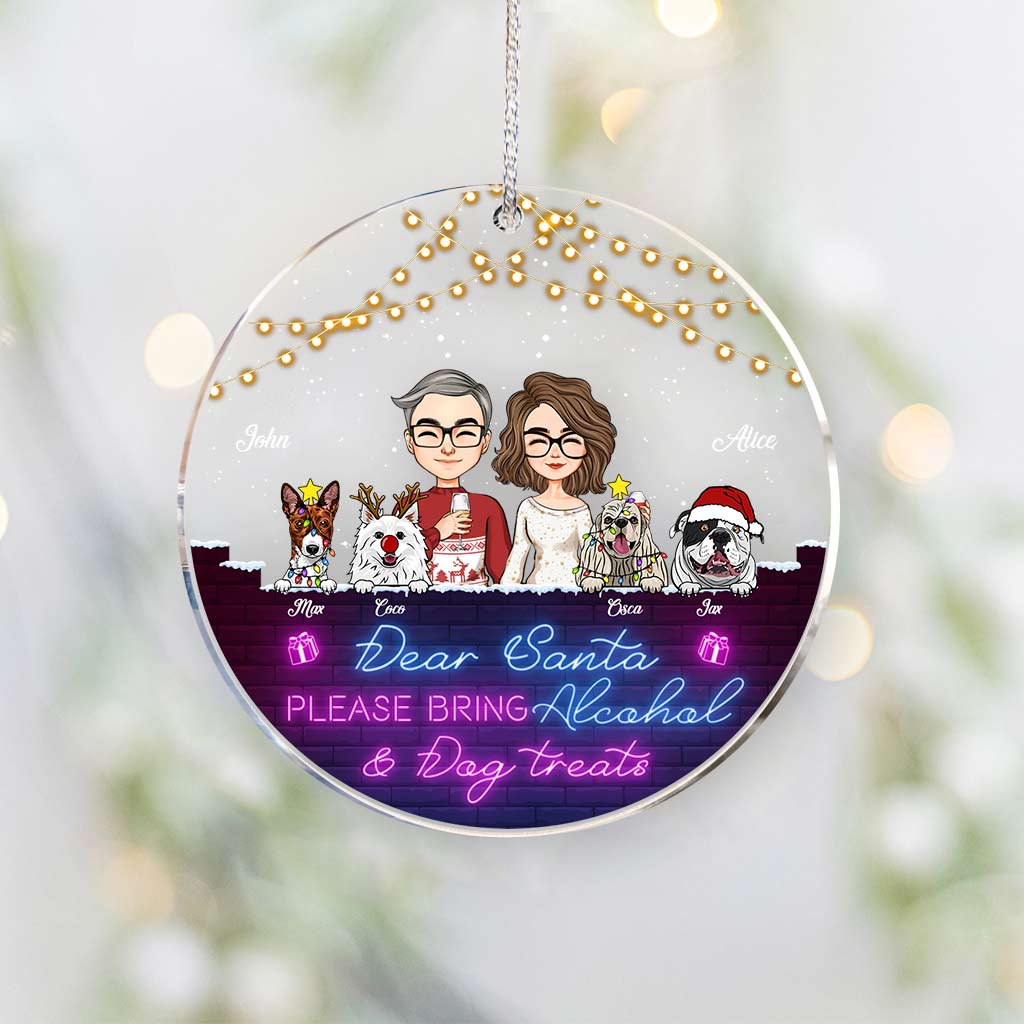 Dear Santa Please Bring Alcohol & Dog Treats - Personalized Couple Transparent Ornament