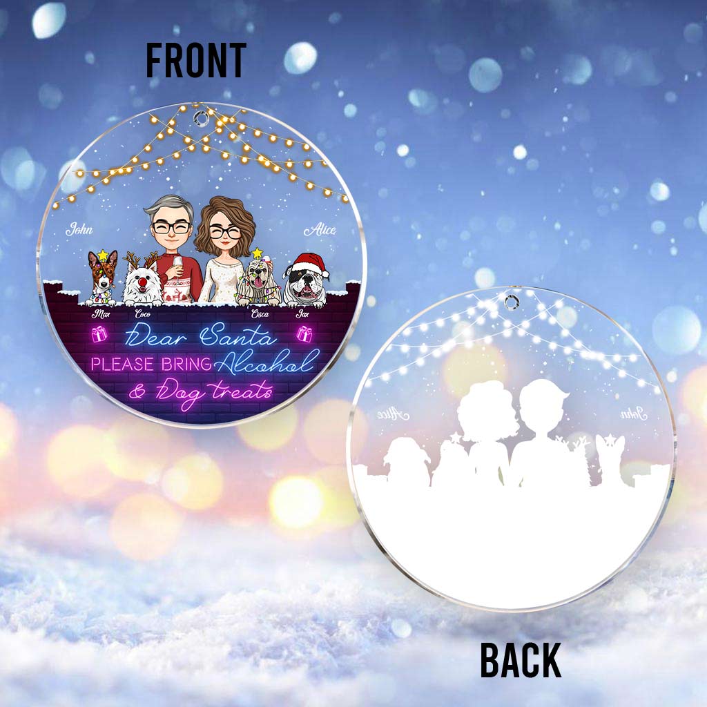 Dear Santa Please Bring Alcohol & Dog Treats - Personalized Couple Transparent Ornament
