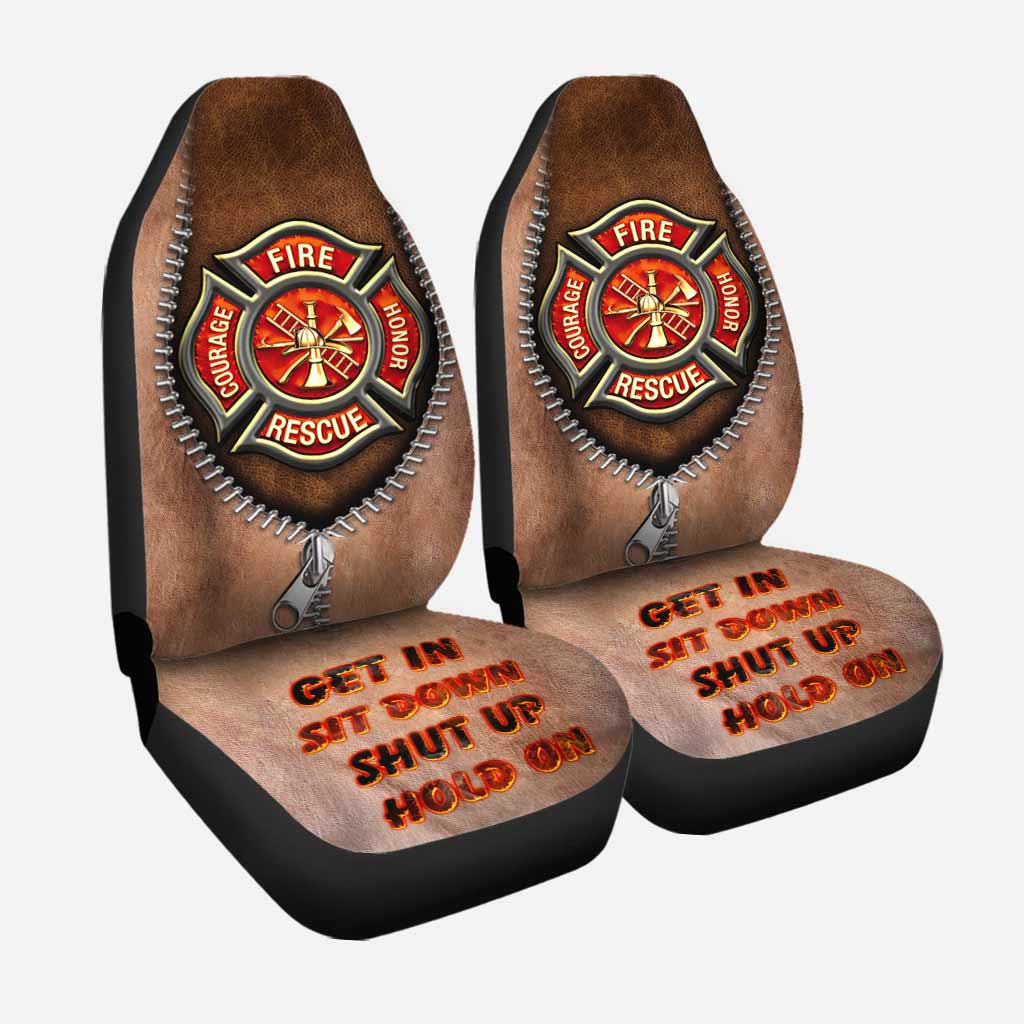 Get In Sit Down Shut Up Hold On - Firefighter Seat Covers With Leather Pattern Print