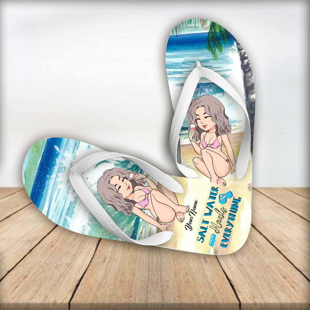 Salt Water Heals Everything - Personalized Sea Lover Flip Flops
