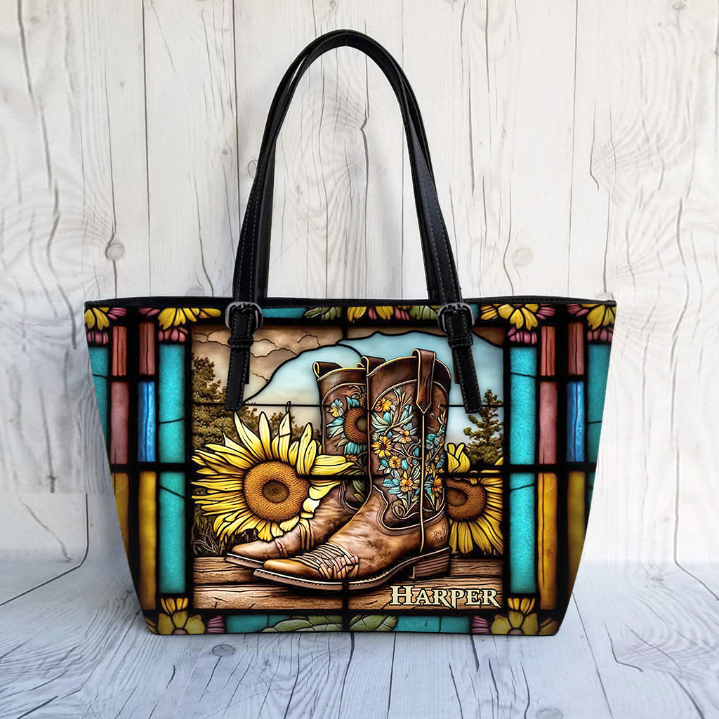 I Am Not Most Women Sunflower Stained Glass - Personalized Horse Leather Bag